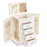 Emfogo Jewelry Boxes for Women, 5-Layer Large Leather Jewelry Organizer Box with Mirror and Drawers, Jewelry Storage for Necklaces Earrings Rings Bracelets
