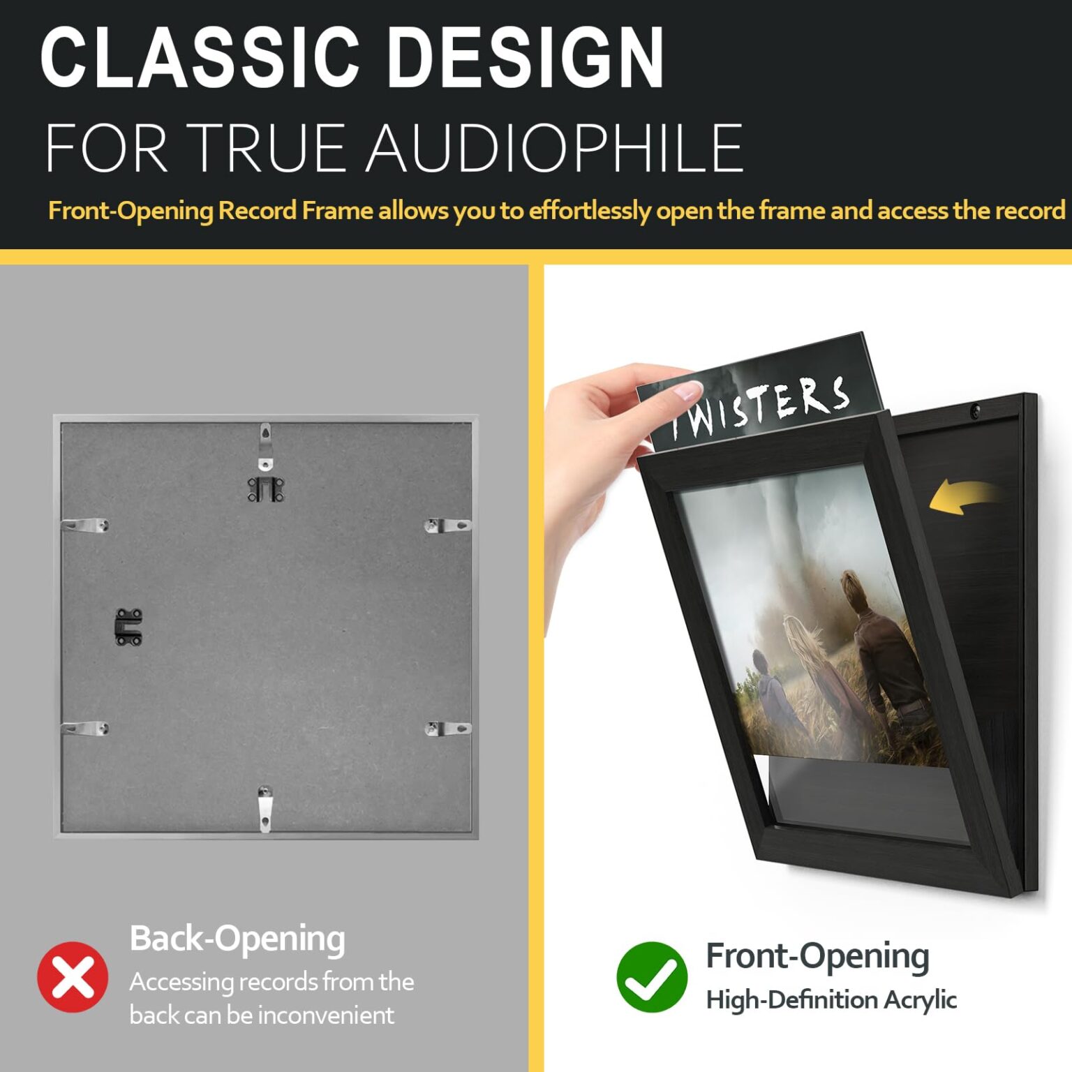 Emfogo Vinyl Record Frame, 3-Pack Album Frames for Vinyl Records Display, Record Frame for 12x12 Inch LP Cover Display