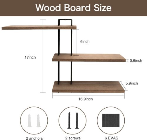 Emfogo Floating Shelves Wall Mounted Rustic Wood Wall Shelves, 3 Tier Floating Shelf for Decor and Storage at Bedroom, Living Room, Bathroom, Kitchen, Office and More