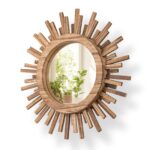 Emfogo 12 Inch Boho Sunburst Mirror, Round Wooden Wall Decor Starburst Sun Mirror for Bedroom, Living Room, Bathroom, Hallway, Balcony, Farmhouse Entryway, Housewarming