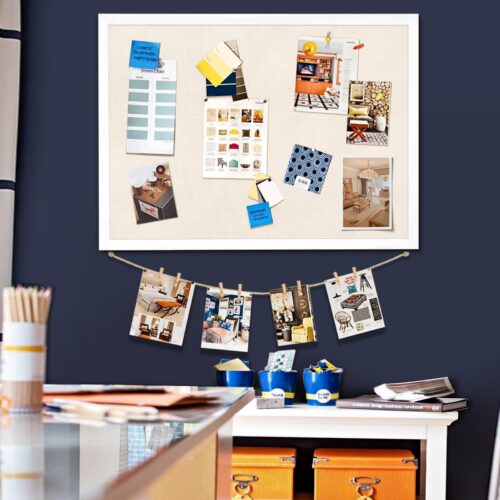 Emfogo Large Bulletin Board 23x18inch with Linen Rope Cork Boards Wall Decor Picture Framed Display Board Hanging Pin Board Vision Board Bulletin Cork Board for School Office Room