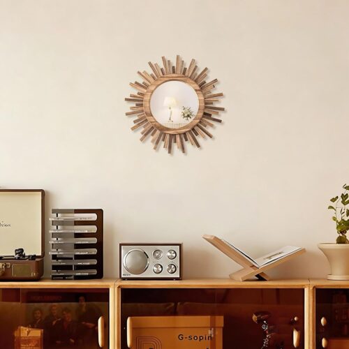 Emfogo 12 Inch Boho Sunburst Mirror, Round Wooden Wall Decor Starburst Sun Mirror for Bedroom, Living Room, Bathroom, Hallway, Balcony, Farmhouse Entryway, Housewarming