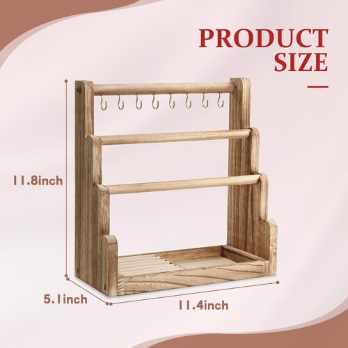 Emfogo Jewelry Organizer Stand, 4 Tier Wood Bracelet Holder With Necklace Holder, Rustic Large Capacity Jewelry Holder Display for Bracelets Bangles Necklaces Rings Watches
