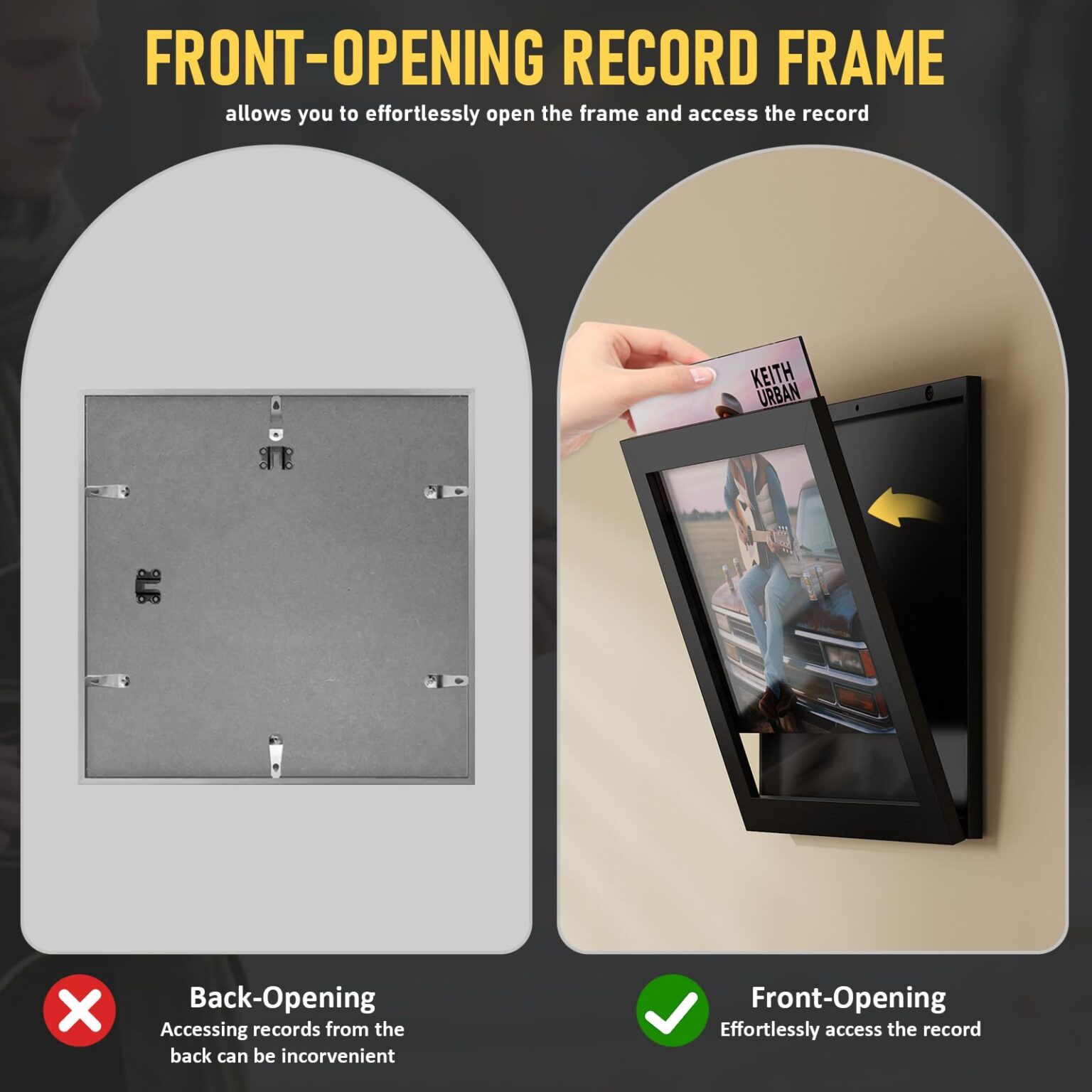 Emfogo Vinyl Record Frame for the Wall, Vinyl Record Display Frame, Album Frames for 12x12 Inch LP Album Cover