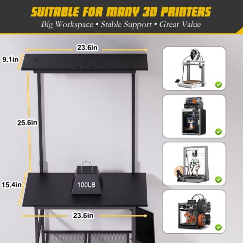Emfogo 3D Printer Stand with Filament Storage, 5 Tier 3D Printer Table with Storage Bag, 3D Printing Desk Wall Anchorage for Home Office Workshop Studio