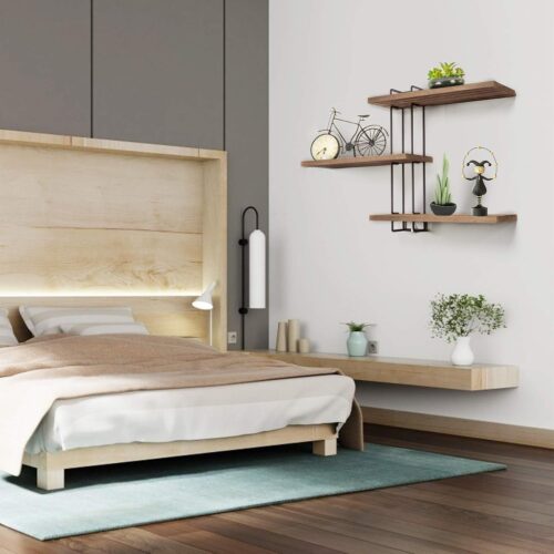 Emfogo Floating Shelves Wall Mounted Rustic Wood Wall Shelves, 3 Tier Floating Shelf for Decor and Storage at Bedroom, Living Room, Bathroom, Kitchen, Office and More