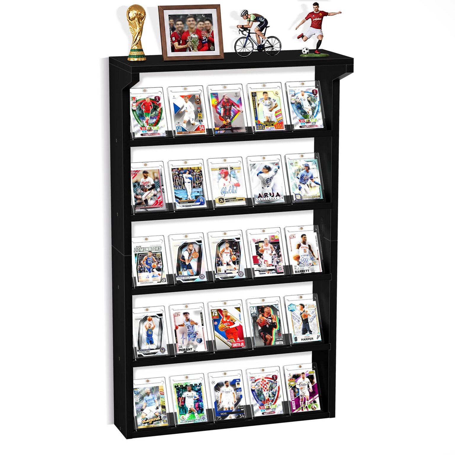 Emfogo 25 Trading Card Display for Wall, 5-Tier Sports Card Display Case