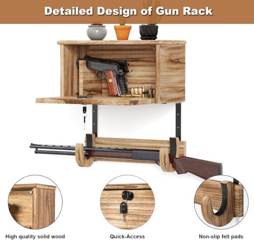 Emfogo Gun Rack Wall Mount Hold Up Displays,Horizontal Gun Racks for Wall, Shotgun Holder, Rifle Wall Mount,Gun Hardwood Hanger, brown