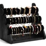 Emfogo Triple Bracelet Holder Wooden Jewelry Display Stand Watch Bangle Bar Necklace Storage Organizer Bangle Scrunchie Organizer Holder for Store, Showcase and Home Storage