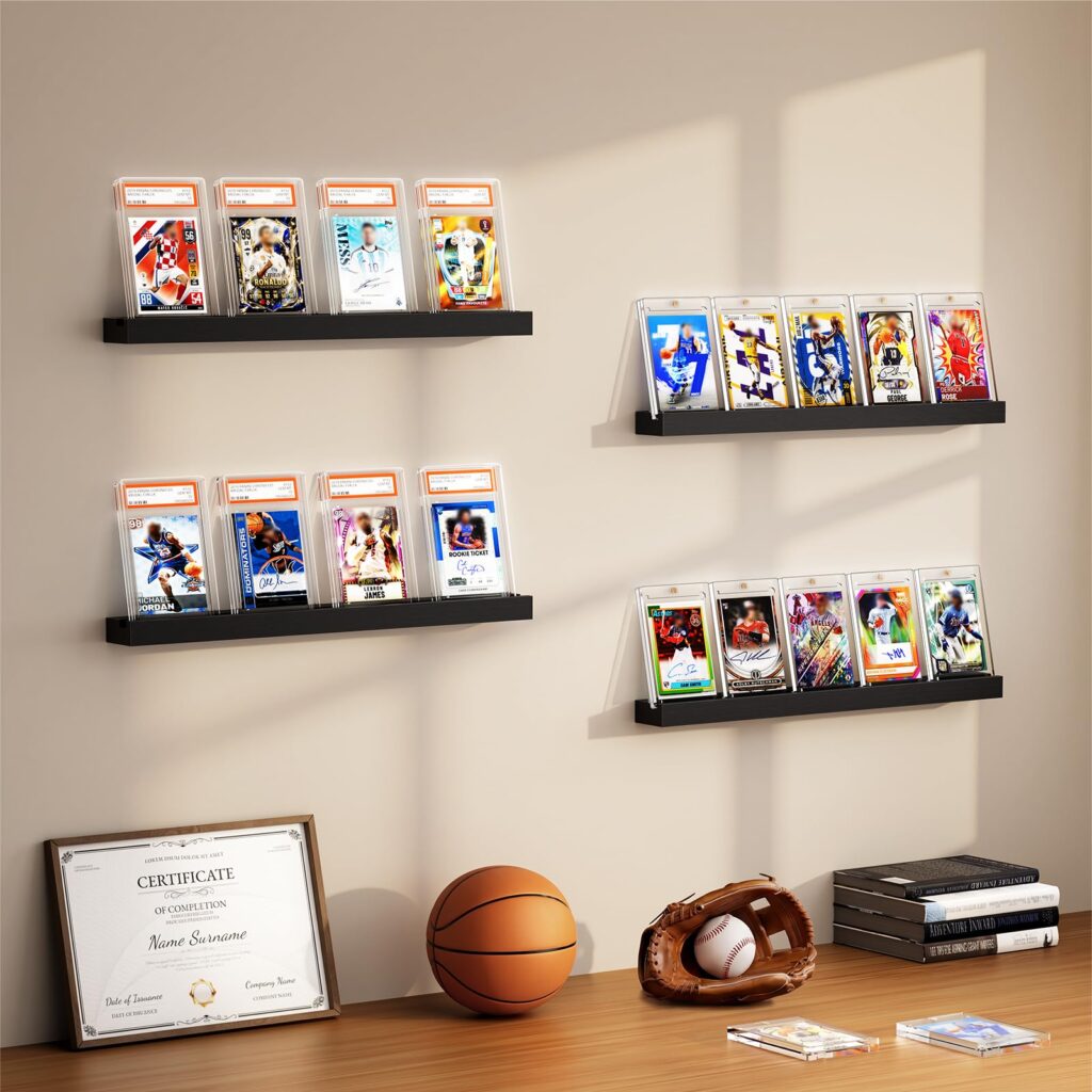 Emfogo Trading Card Display Shelf for Wall, Holds 20 Sports Cards, 4 Pack