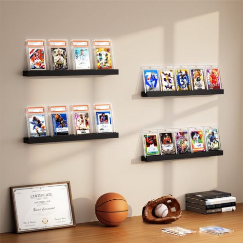 Emfogo Trading Card Display Shelf for Wall, Holds 20 Sports Cards, 4 Pack
