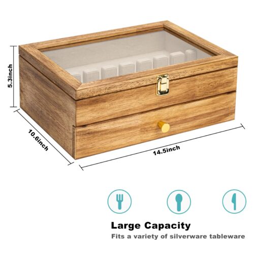 Emfogo Wooden Silverware Storage Box - 2 Layer Carbonized Black