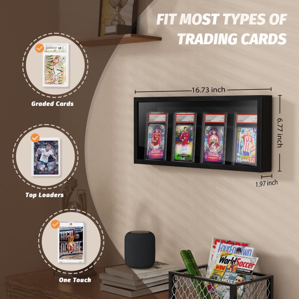 Emfogo Card Display Case, Trading Card Display Frame Wall Mount, Wooden Baseball Card Display Case with Clear View, Graded Sports Card Display for Trading Card Collection