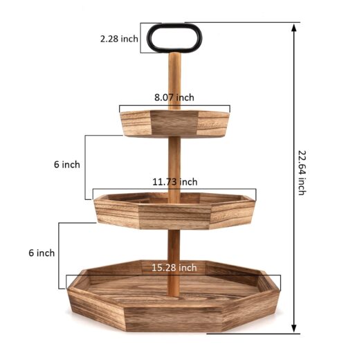 Emfogo Tiered Tray, Wood 3 Tier Farmhouse Decorative Tray for Cakes Cupcakes Desserts Fruits, Serving Tray Stand for Party Wedding Home Decor