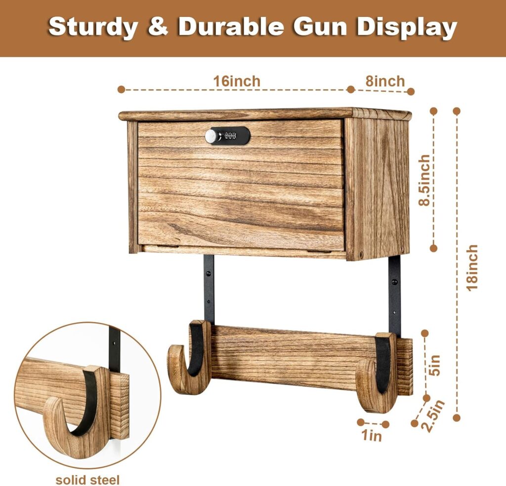 Emfogo Wooden Wall Mount Gun Rack with Lock, 2-in-1 Horizontal Display for Rifle, Shotgun and Dual Pistols, Secure Firearms Storage Hanger