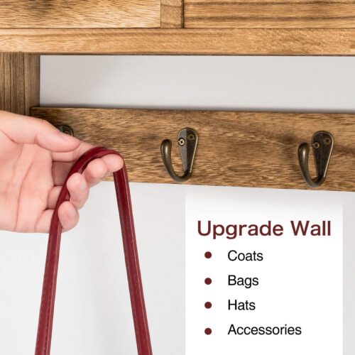 Emfogo Coat Hooks Mounted, Rustic Wood Coat Rack Mount Shelf with Hooks, Farmhouse Coat Rack with Shelf & Coat Hook for Entryway, Mudroom, Bedroom, Kitchen, Bathroom