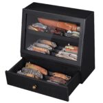 Emfogo Wooden Pocket Knife Display Case with Clear Lid - Black