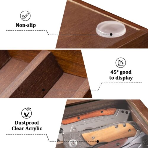 Emfogo Wooden Knife Display Case, Pocket Knife Organizer for Men's Collection & EDC Gear