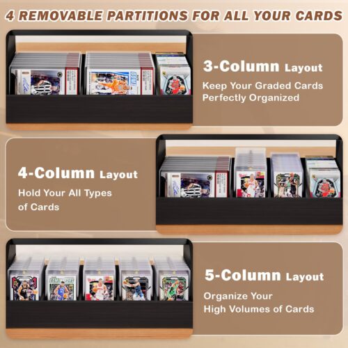 Emfogo Trading Card Display, 3-Tier Card Display Stand with 5-Row Storage, Wooden Graded Card Display, Large Capacity Sports Cards Display Case for Cards Game Collection - Black