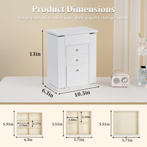 Emfogo Synthetic Leather Jewelry Box Organizer, Large Jewelry Boxes Storage with Mirror Velvet Interior, 4 Tier Jewlery Organizers for Women Girls Dedicated Slots for Ring Necklace