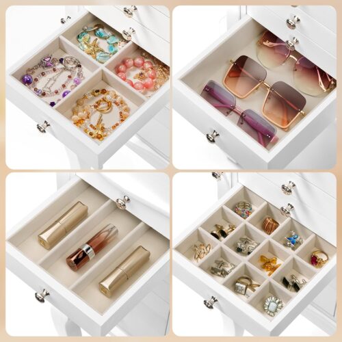 Emfogo Standing Jewelry Armoire Cabinet, Large Standing Jewelry Organizer Box with Top Flip Mirror, 7 Drawers & 2 Side Doors, Jewelry Chest for Rings Earrings Necklaces Bracelets