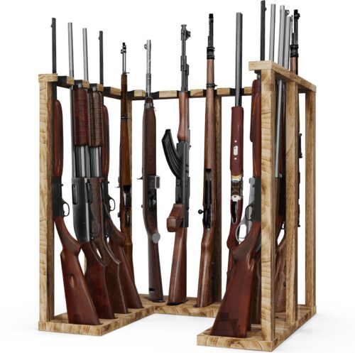 Emfogo Indoor Gun Rack Corner Wood Heavy Gun Rack Rifle Stand Display Shotgun Organizer and Storage Racks Stable Support for 15 Guns