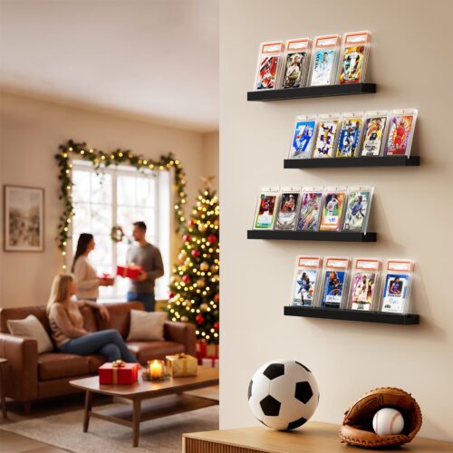 Emfogo Trading Card Display Shelf for Wall, Holds 20 Sports Cards, 4 Pack