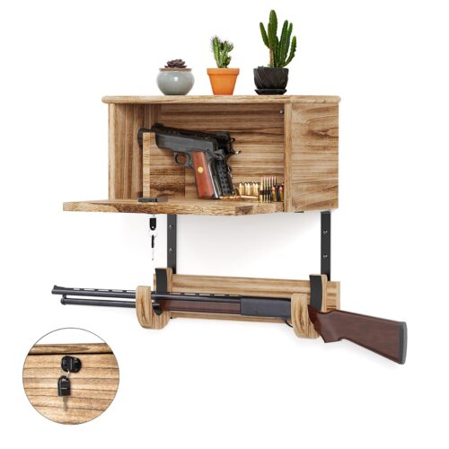 Emfogo Gun Rack Wall Mount Hold Up Displays,Horizontal Gun Racks for Wall, Shotgun Holder, Rifle Wall Mount,Gun Hardwood Hanger, brown