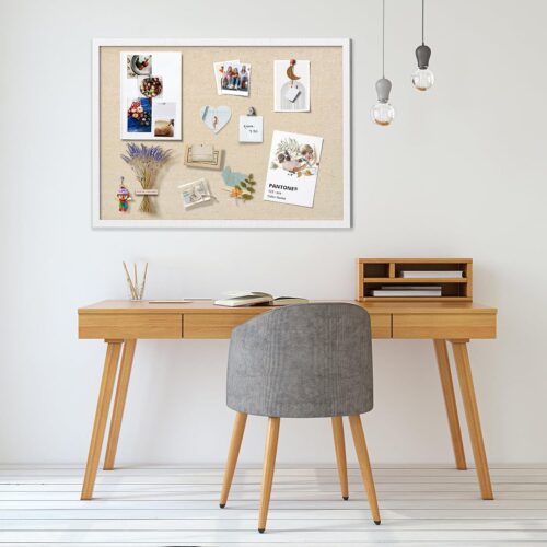 Emfogo 30''x20'' Inch Linen Cork Bulletin Board with Frame, Decorative Pin Board for Office Home and School Wall Decor