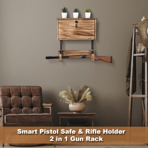 Emfogo Gun Rack Wall Mount Hold Up Displays,Horizontal Gun Racks for Wall, Shotgun Holder, Rifle Wall Mount,Gun Hardwood Hanger, brown