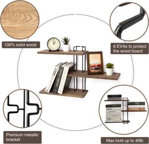 Emfogo Floating Shelves Wall Mounted Rustic Wood Wall Shelves, 3 Tier Floating Shelf for Decor and Storage at Bedroom, Living Room, Bathroom, Kitchen, Office and More