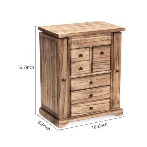 Yoimori Jewelry Box for Women, Rustic Wooden Jewelry Organizer Box with Mirror, 6 Layer Jewelry Boxes for Necklaces Earrings Bracelets Rings - Carbonized Black