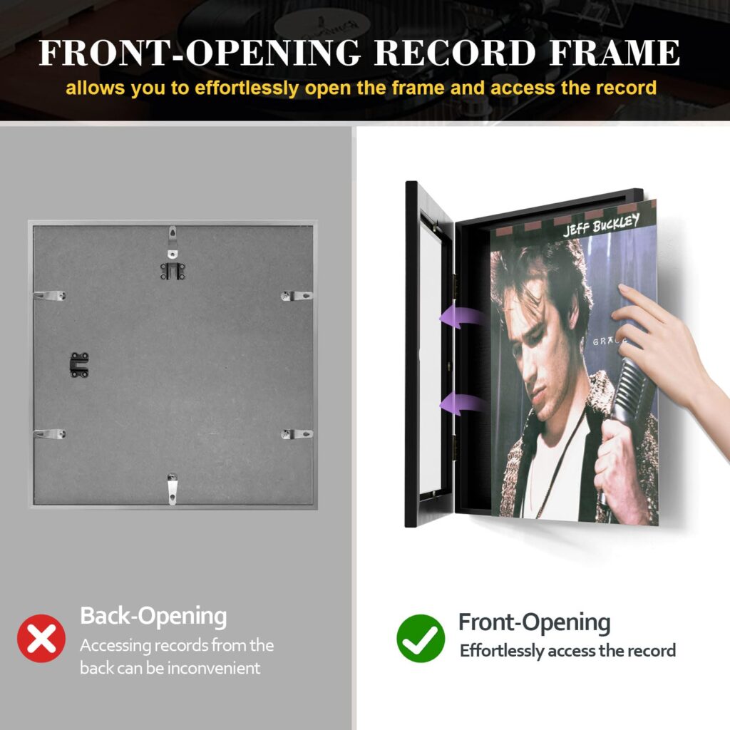 Emfogo 4 Pack Vinyl Record Frame for the Wall, Wall-Mounted Vinyl Record Display Frame, Album Frames for 12x12 Inch LP Album Cover