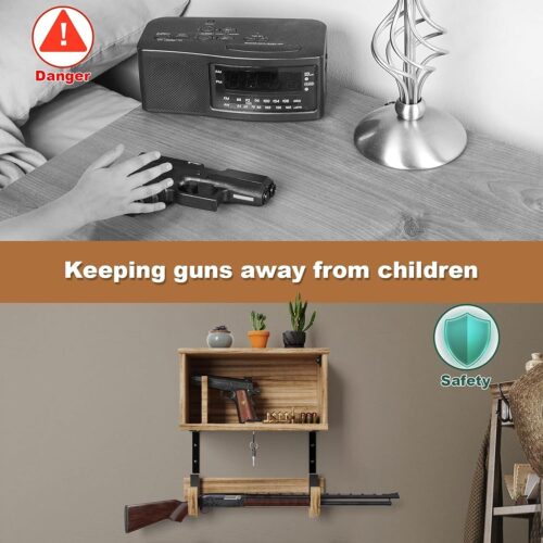 Emfogo Gun Rack Wall Mount Hold Up Displays,Horizontal Gun Racks for Wall, Shotgun Holder, Rifle Wall Mount,Gun Hardwood Hanger, brown