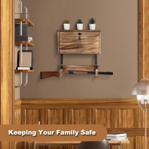 Emfogo Gun Rack Wall Mount Hold Up Displays,Horizontal Gun Racks for Wall, Shotgun Holder, Rifle Wall Mount,Gun Hardwood Hanger, brown
