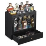 Emfogo Cologne Organizer for Men, Solid Wood Perfumes Organizer for Men Dresser, Large Capacity Dustproof Cologne Holder with Drawer Storage Perfume Stand Organizer, Ideal Gift for