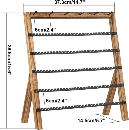 Emfogo Earring Holder Organizer, 6 Tier Earring Display Stand with 285 Holes & 6 Bracelet Rods, Rustic Wood Jewelry Organizer for Earring Bracelet Necklace Ring, Gifts for Women