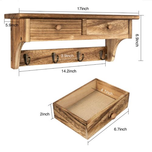 Emfogo Coat Hooks Mounted, Rustic Wood Coat Rack Mount Shelf with Hooks, Farmhouse Coat Rack with Shelf & Coat Hook for Entryway, Mudroom, Bedroom, Kitchen, Bathroom