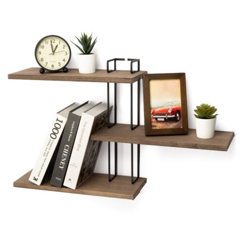 Emfogo Floating Shelves Wall Mounted Rustic Wood Wall Shelves, 3 Tier Floating Shelf for Decor and Storage at Bedroom, Living Room, Bathroom, Kitchen, Office and More
