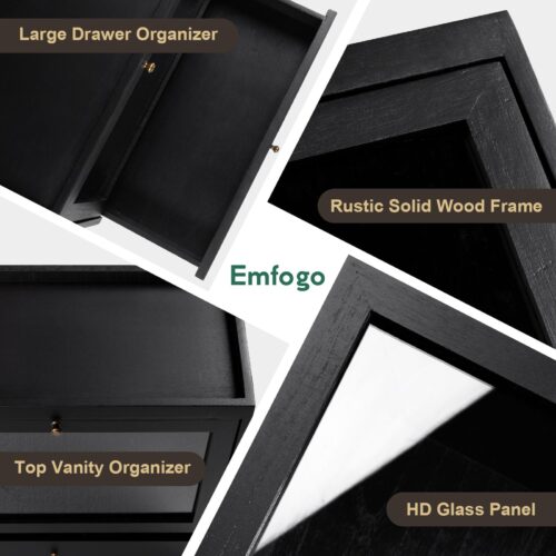 Emfogo Cologne Organizer for Men, Solid Wood Perfumes Organizer for Men Dresser, Large Capacity Dustproof Cologne Holder with Drawer Storage Perfume Stand Organizer, Ideal Gift for