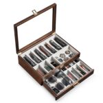 Emfogo Pocket Knife Display Case for Collection of 18-24 Folding Knives, Pocket Case with Real Glass Window Top, Two-Tier Knife Organizer Storage Box, Men's Gift