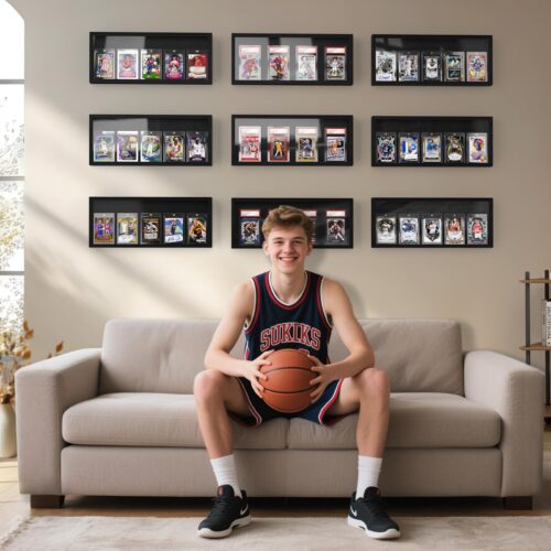 Emfogo Card Display Case, Trading Card Display Frame Wall Mount, Wooden Baseball Card Display Case with Clear View, Graded Sports Card Display for Trading Card Collection