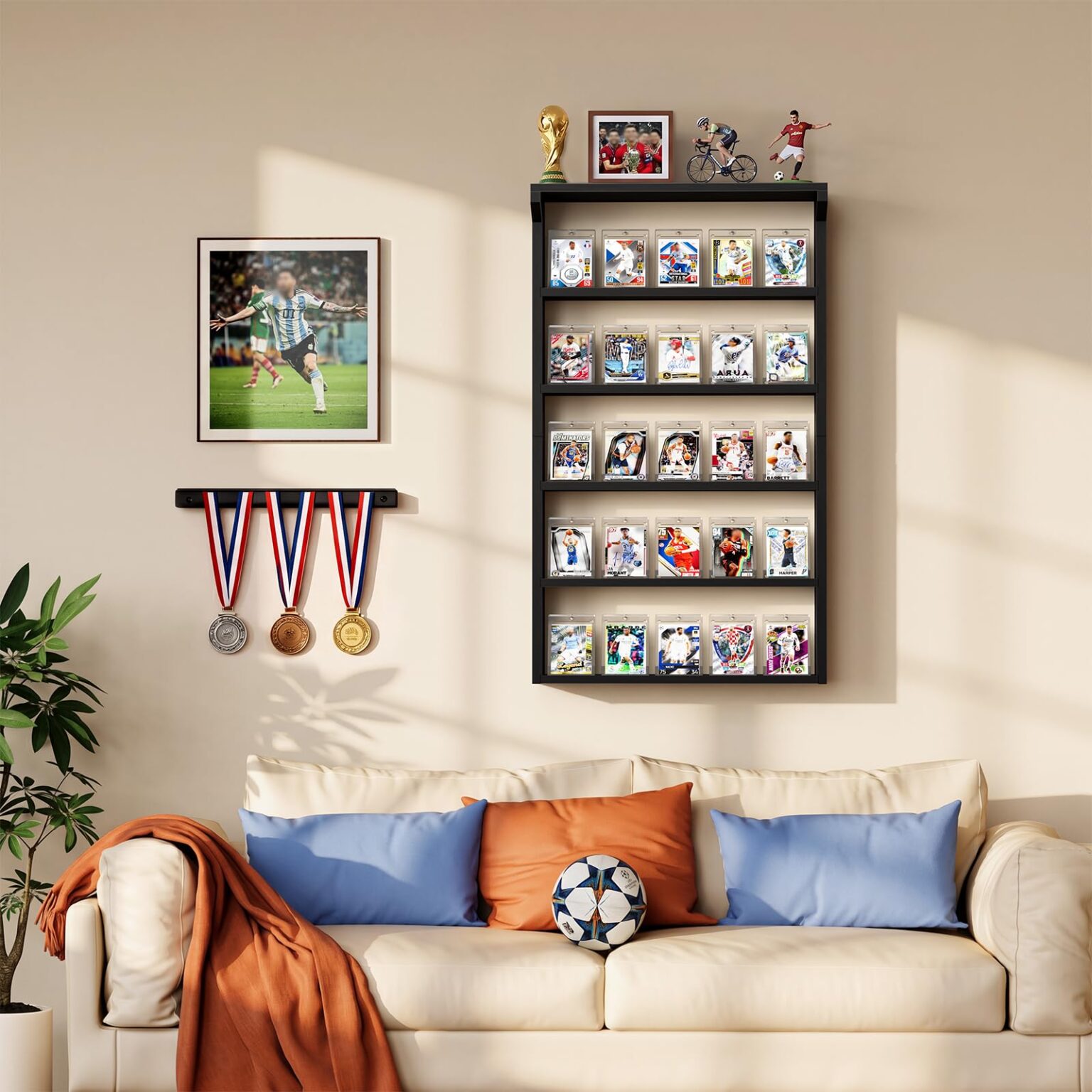 Emfogo 25 Trading Card Display for Wall, 5-Tier Sports Card Display Case
