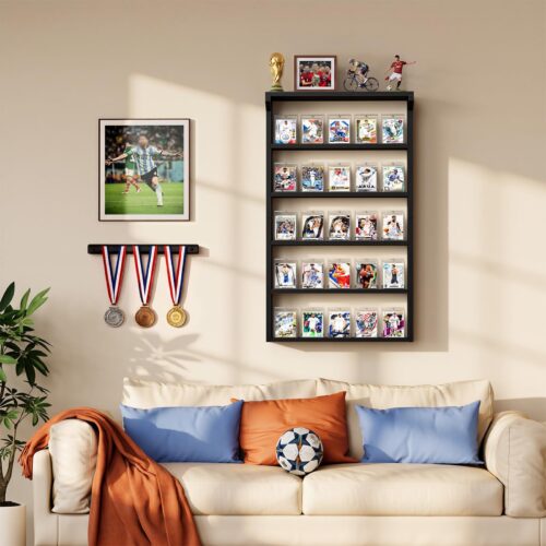 Emfogo 25 Trading Card Display for Wall, 5-Tier Sports Card Display Case