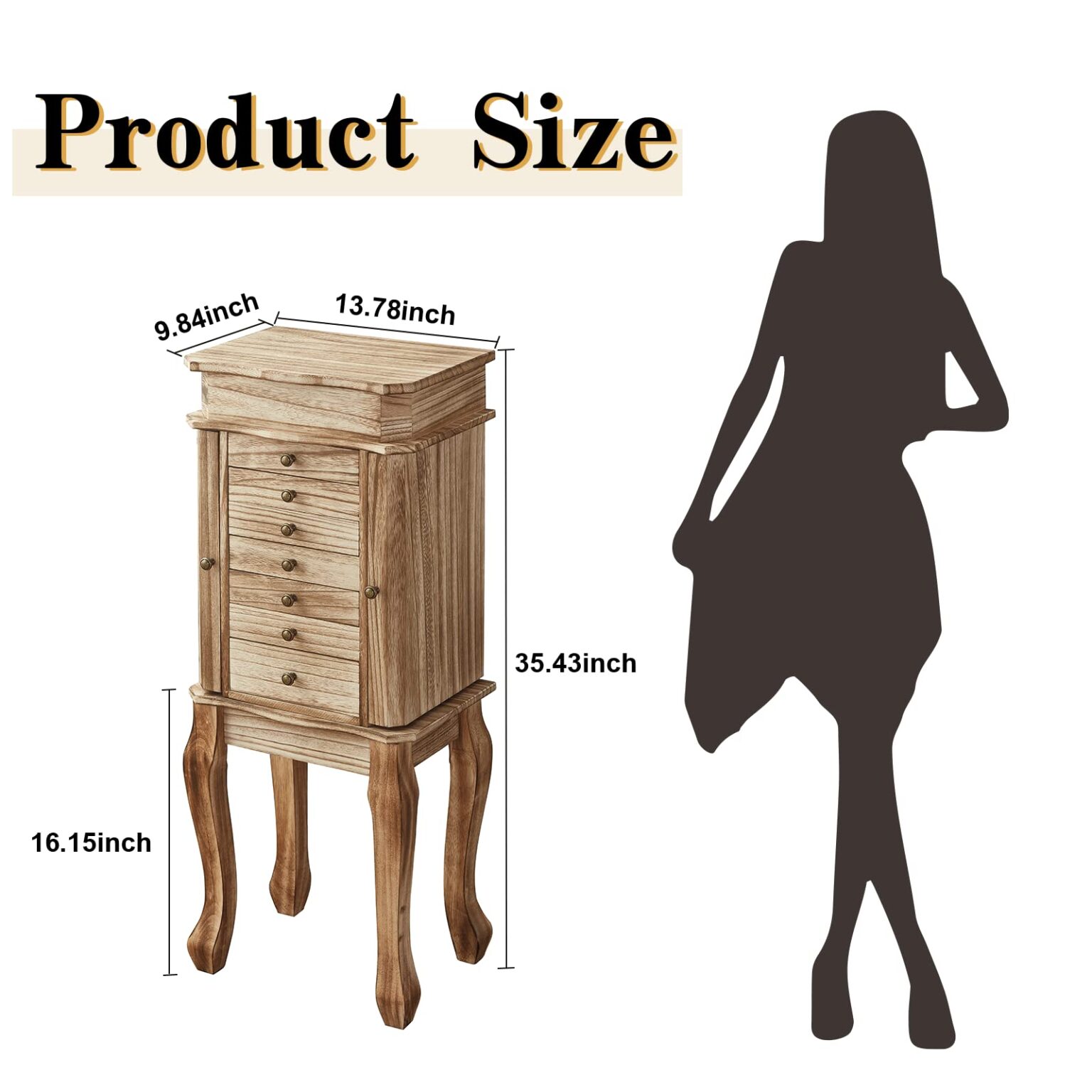 Emfogo Jewelry Box for Women, Rustic Wooden Jewelry Boxes & Organizers with Mirror, 4 Layer Jewelry Organizer Box Display for Rings Earrings Necklaces Bracelets