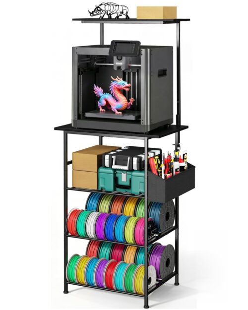 Emfogo 3D Printer Stand with Filament Storage, 5 Tier 3D Printer Table with Storage Bag, 3D Printing Desk Wall Anchorage for Home Office Workshop Studio