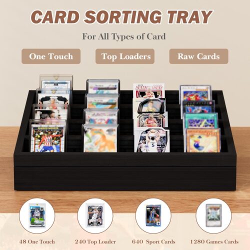 Emfogo 16-Cell Card Sorting Tray with Trading Card Display Stand, Black