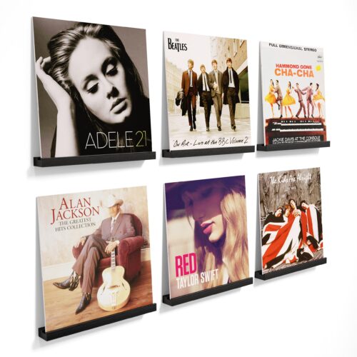 Emfogo Vinyl Record Shelf Wall Mount, 6 Pack Album Record Holder Wall, 12 inch Vinyl Record Storage Shelves Wall, Wood Record Display for Living Room