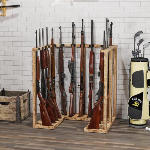 Emfogo Indoor Gun Rack Corner Wood Heavy Gun Rack Rifle Stand Display Shotgun Organizer and Storage Racks Stable Support for 15 Guns