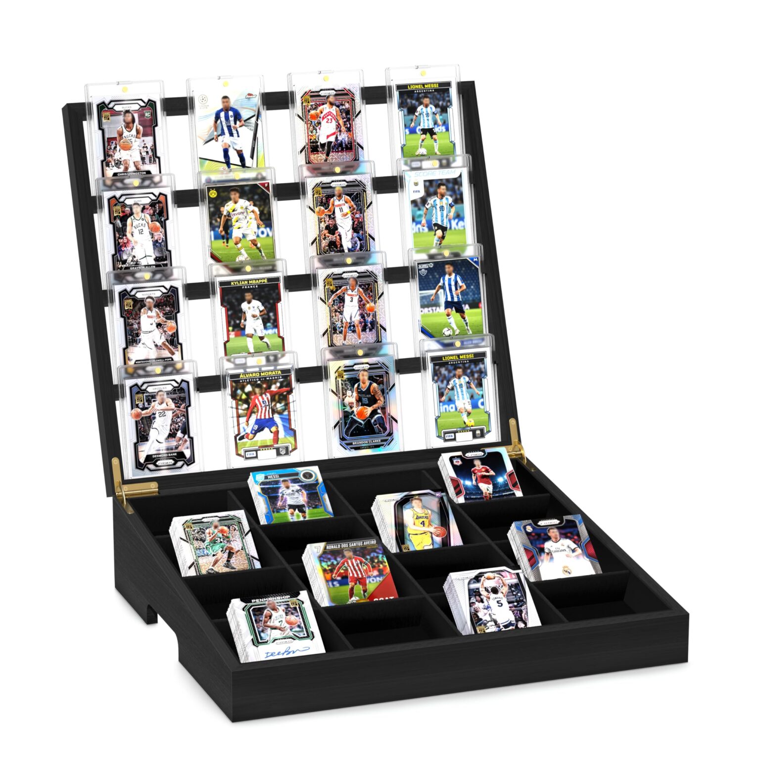 Emfogo 16-Cell Card Sorting Tray with Trading Card Display Stand, Black